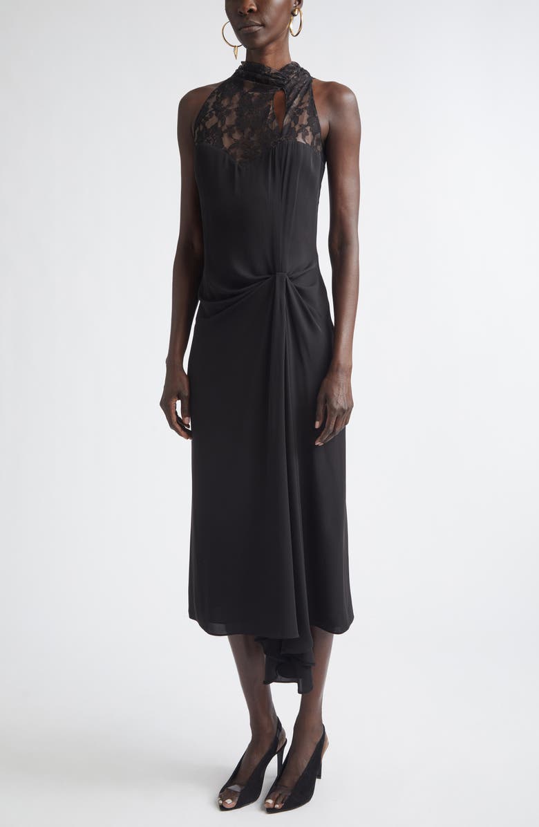 Valentino Lace Yoke Silk Georgette Gown, Alternate, color, Black