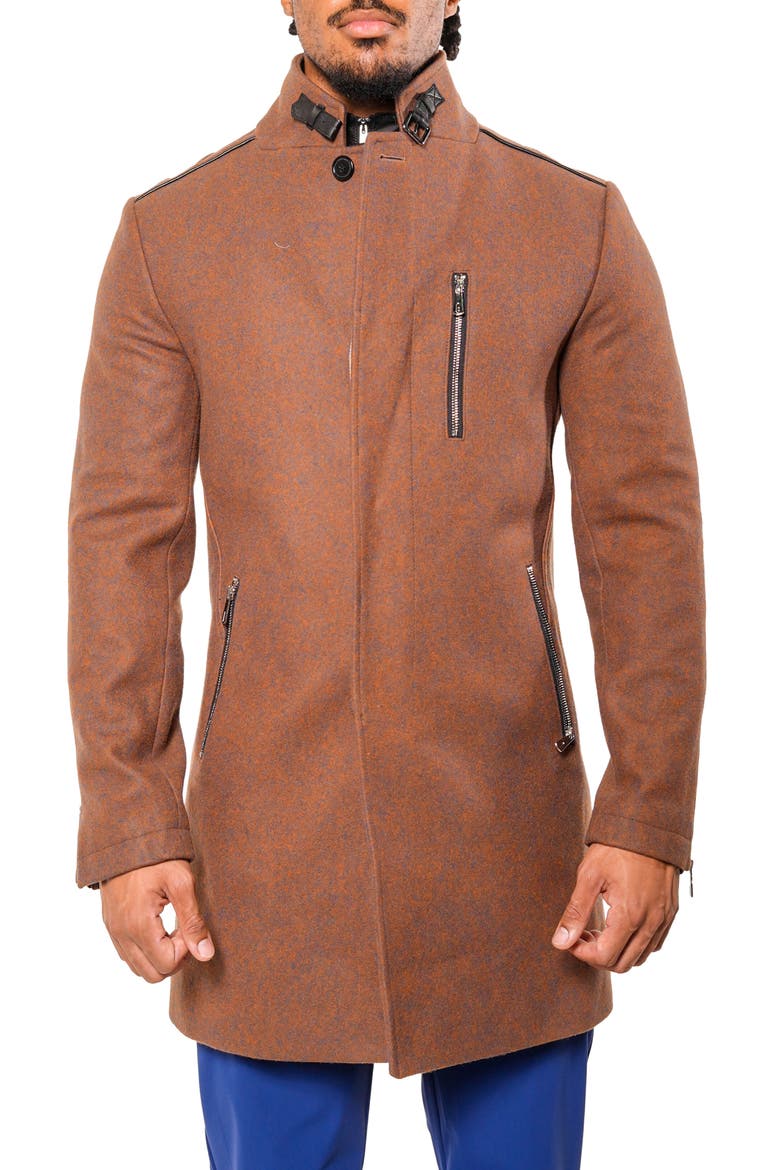 Orange Wool Blend Car Coat with Quilted Bib, Alternate, color, ORANGE
