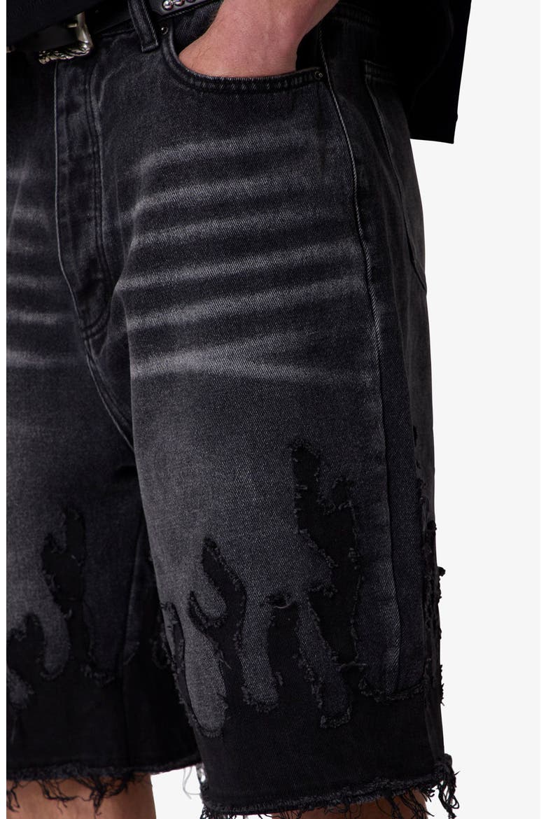 Flame Rip & Repair Denim Shorts, Alternate, color, BLACK