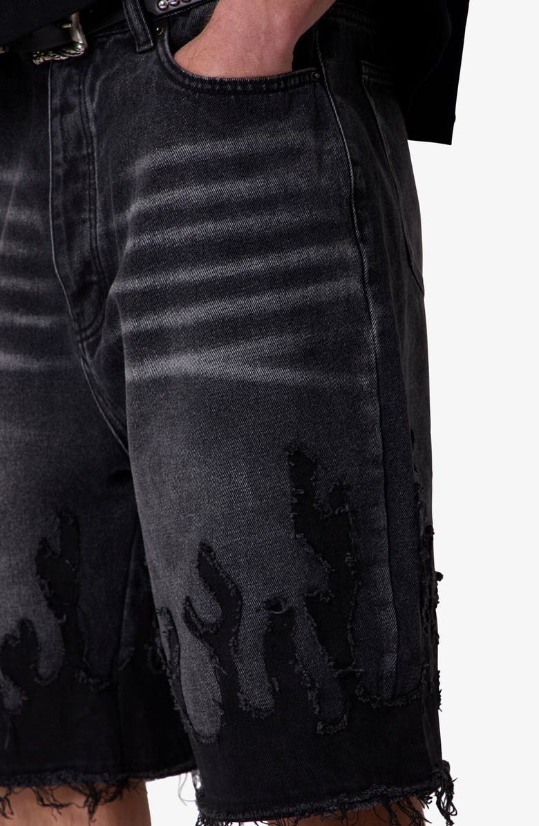 mnml Flame Rip & Repair Denim Shorts, Alternate, color,