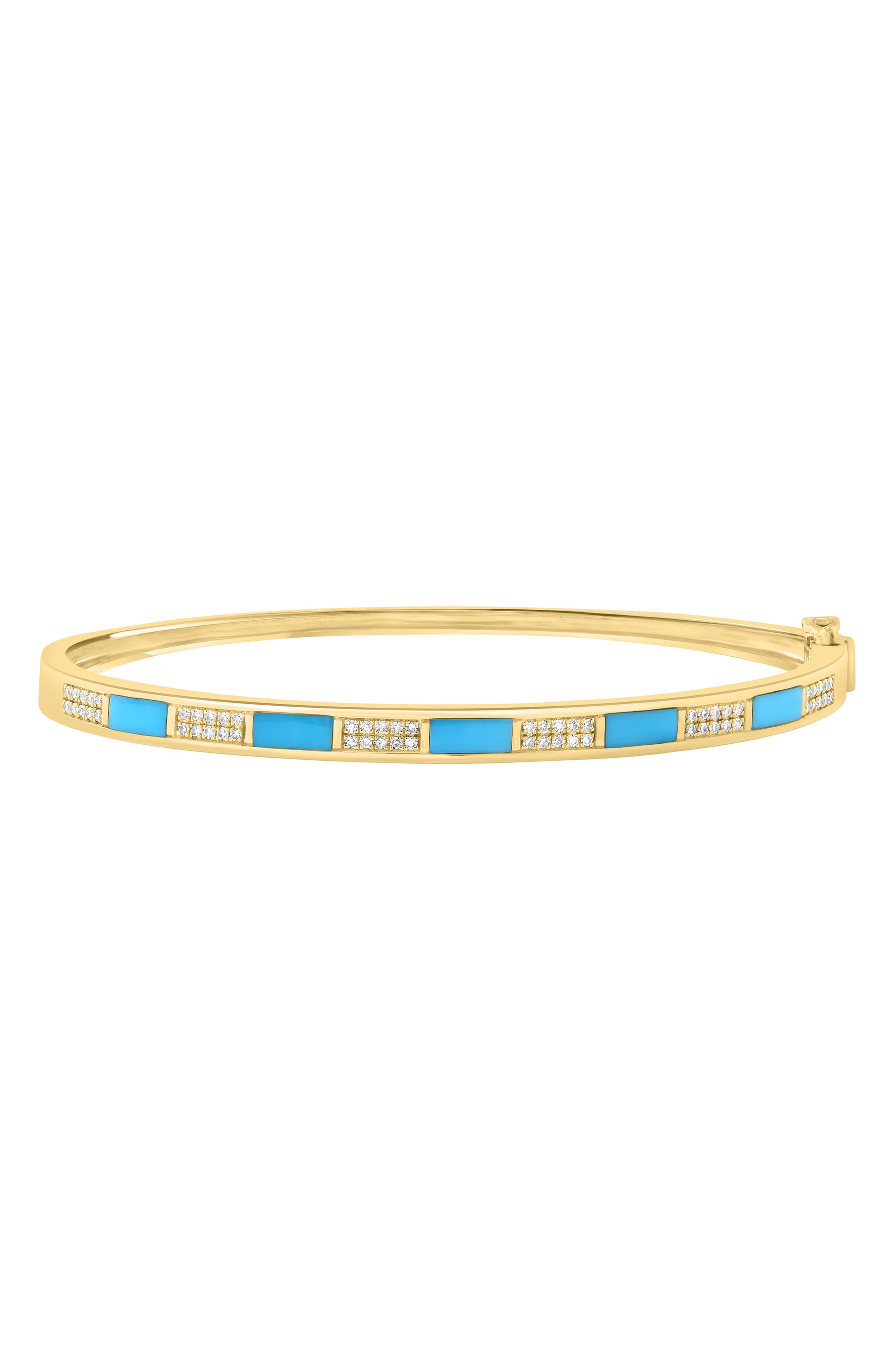 Turquoise & Diamond Hinged Bangle Bracelet