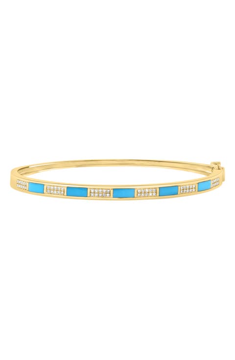 Turquoise & Diamond Hinged Bangle Bracelet