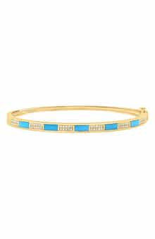 Turquoise & Diamond Hinged Bangle Bracelet