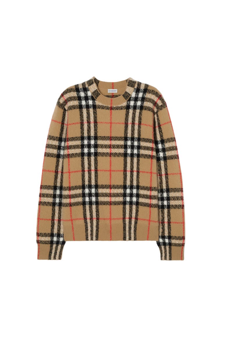 Check Cashmere Sweater, Alternate, color, Sand beige