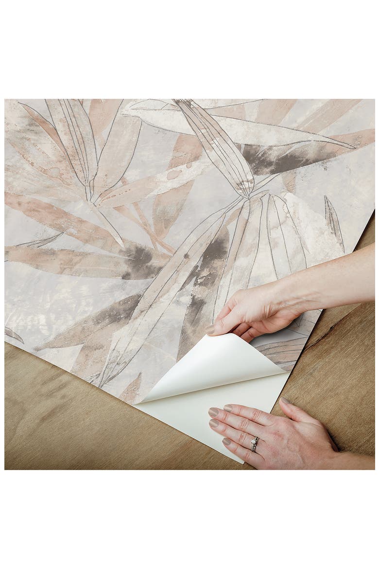 Neutral Bali Bamboo Leaves Peel & Stick Wallpaper, Alternate, color, NEUTRAL