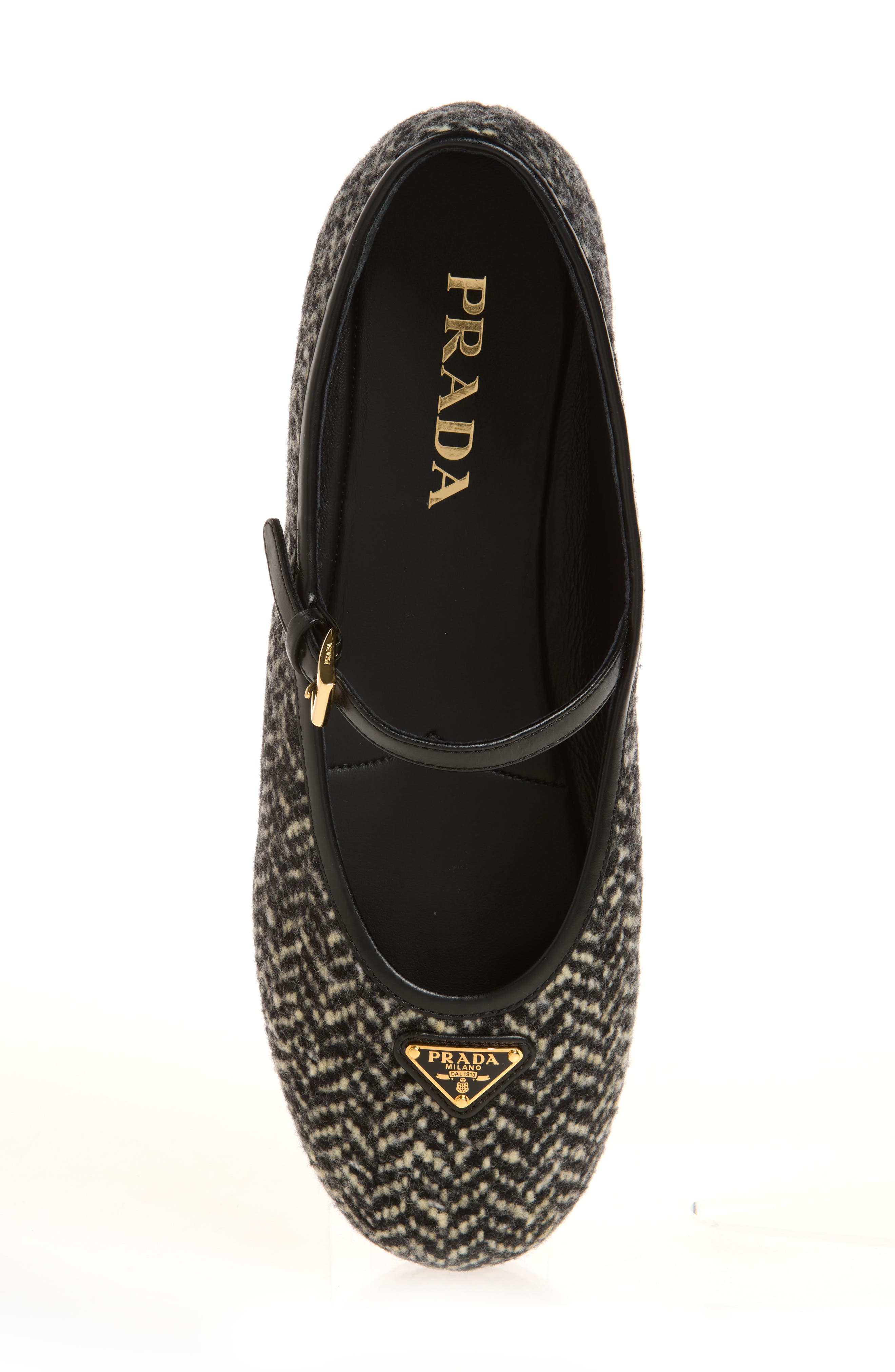 Logo Herringbone Tweed Mary Jane Flat, Alternate, color, BIANCO/ NERO