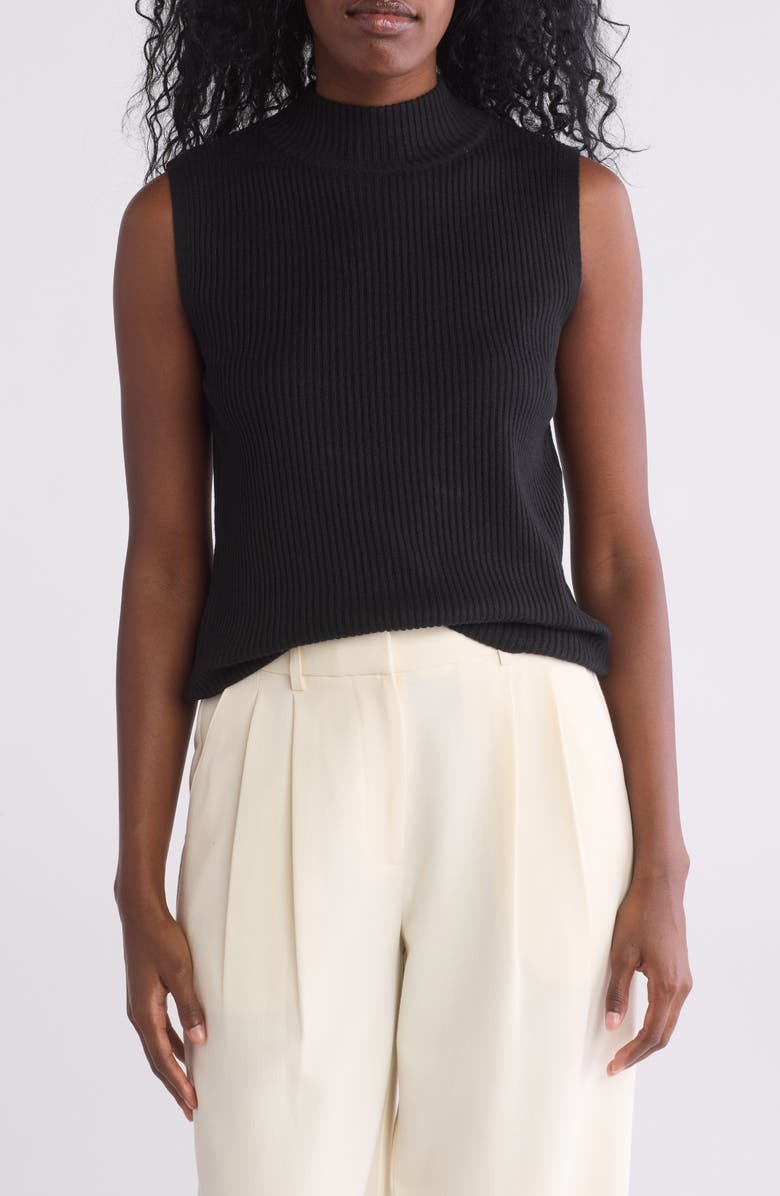 Halogen<sup>®</sup> Mock Neck Sleeveless Rib Top, Main, color, Rich Black