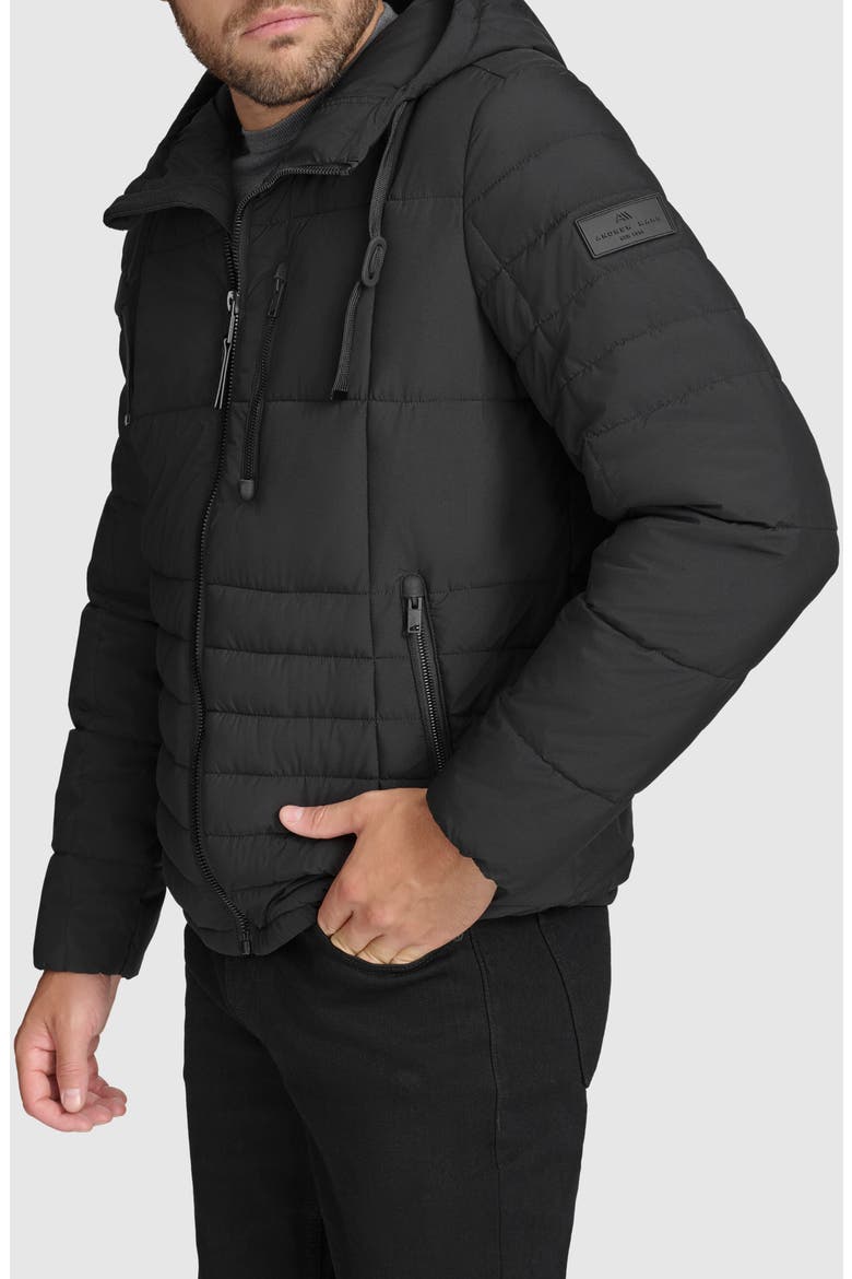 Mixed Quilting Hooded Jacket, Alternate, color, BLACK