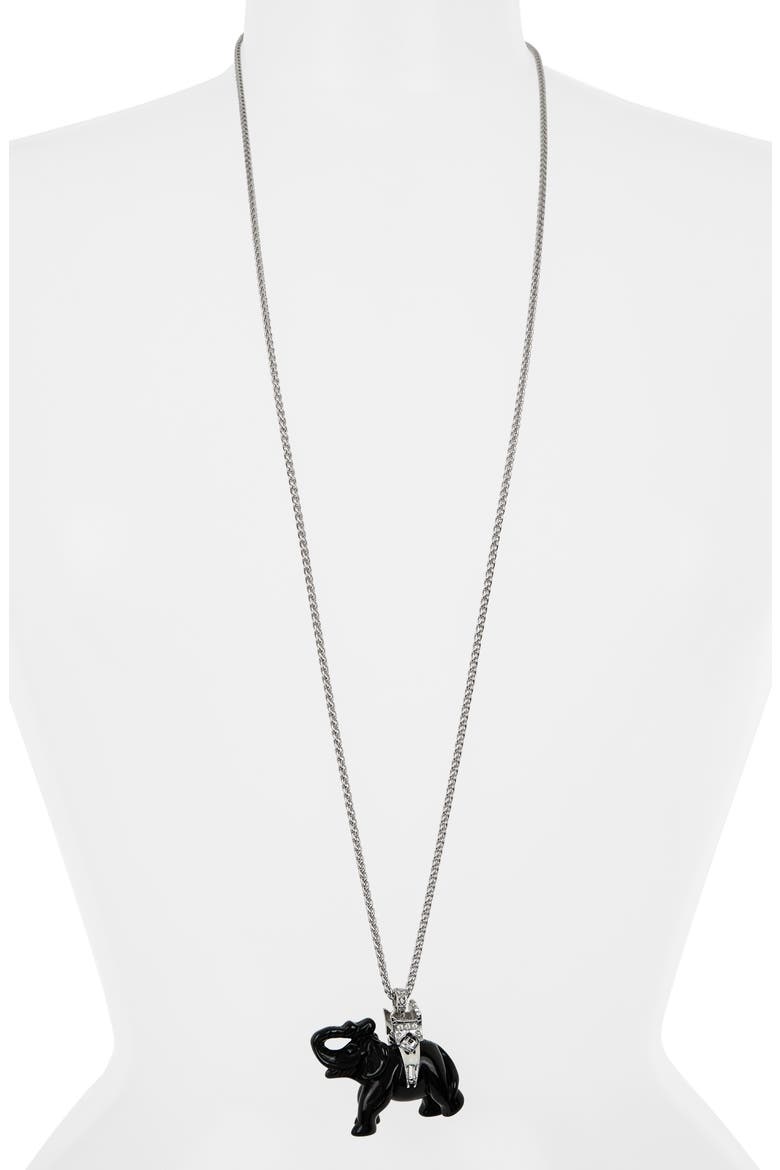 Black Elephant Pendant Long Necklace, Alternate, color, POLISHED SILVER