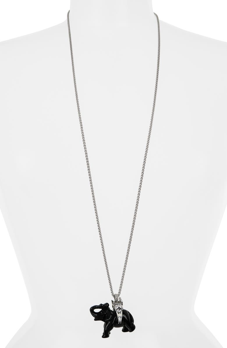Kenneth Jay Lane Black Elephant Pendant Long Necklace, Alternate, color, Polished Silver