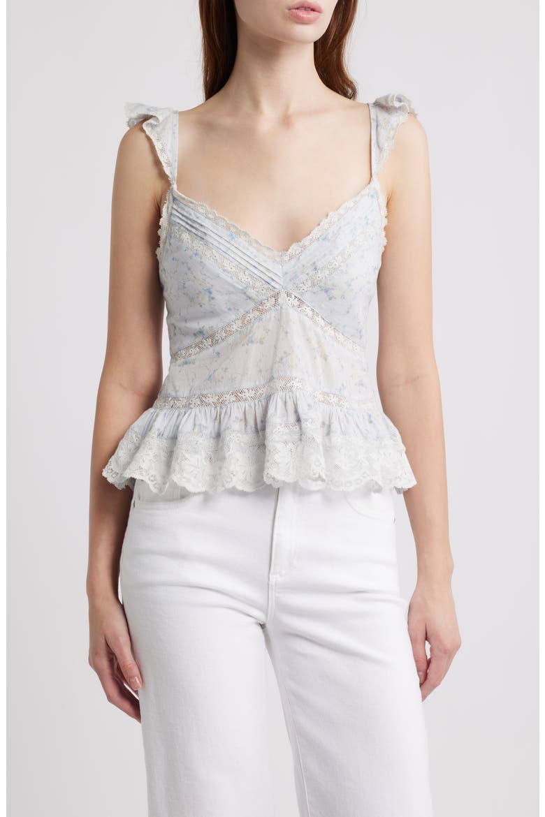 Lainie Floral Lace Peplum Camisole, Main, color, SNOWDROP BLUE
