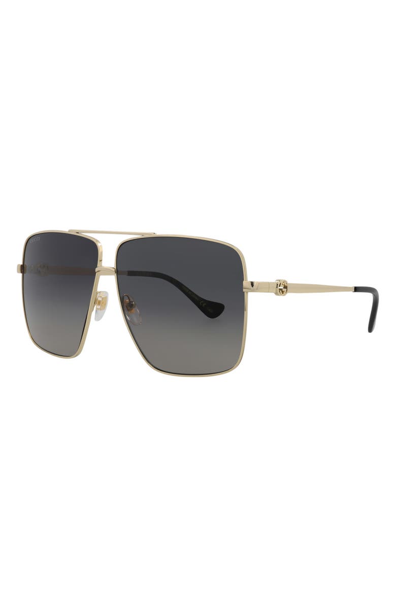 Gucci 63mm Square Pilot Sunglasses, Alternate, color, Gold Gold Grey