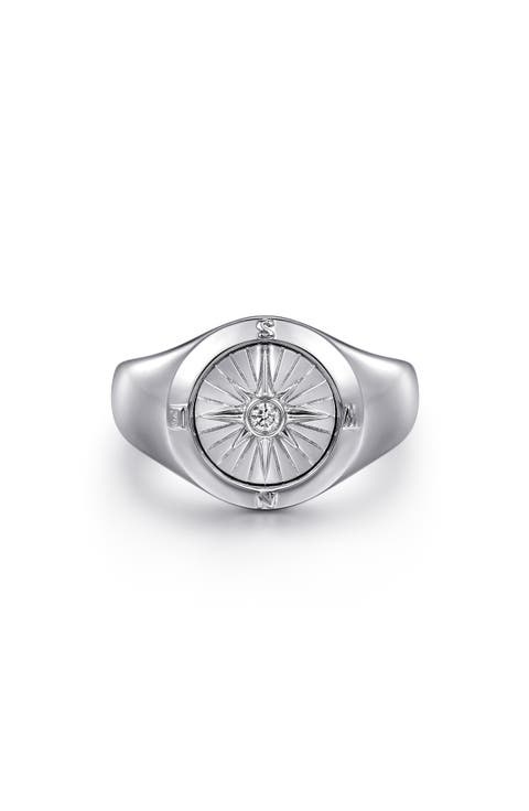 Polaris Sterling Silver Diamond Compass Signet Ring