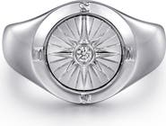 Gabriel & Co. Polaris Sterling Silver Diamond Compass Signet Ring