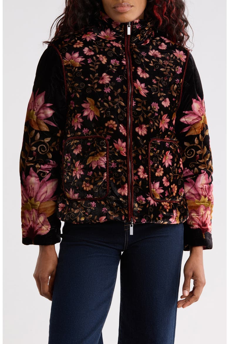 Embroidered Quilted Velvet Jacket, Main, color, BLACK GROUND/ MULTI FLORAL