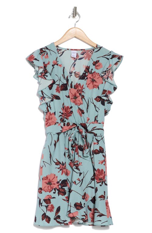 Melrose And Market Ruffle Tie Waist Dress In Teal- Pink Prim Bloom