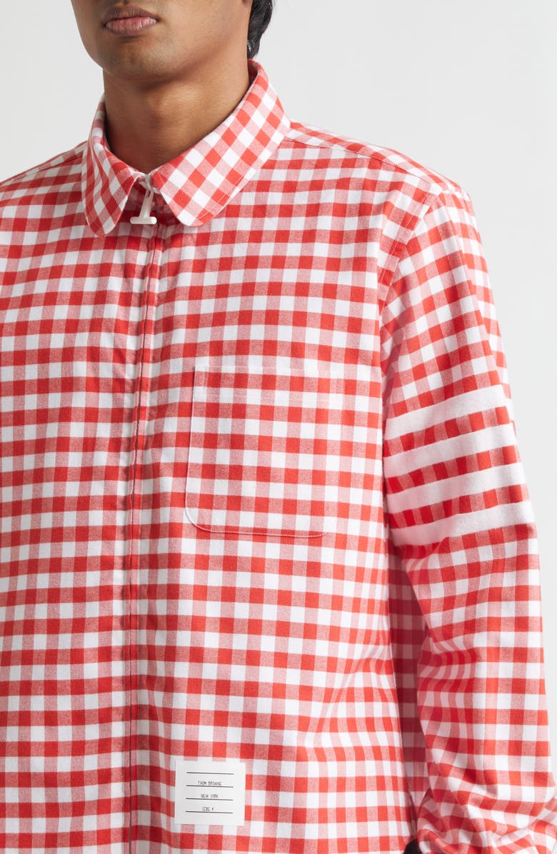 Thom Browne Gingham Cotton Zip Front Shirt Jacket, Alternate, color, Red