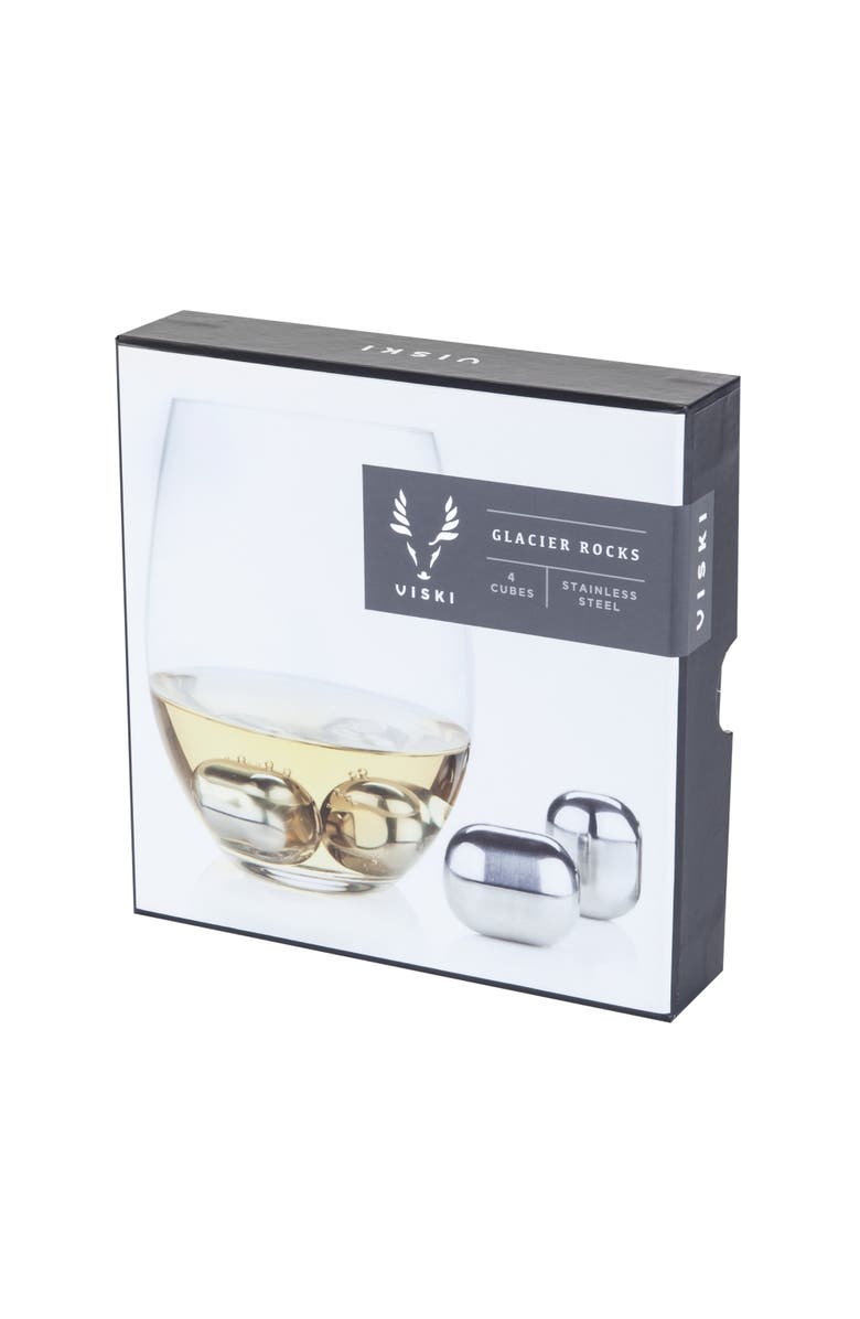Viski Glacier Rocks Wine Globes in Stainless Steel Set of 4, Alternate, color, Silver