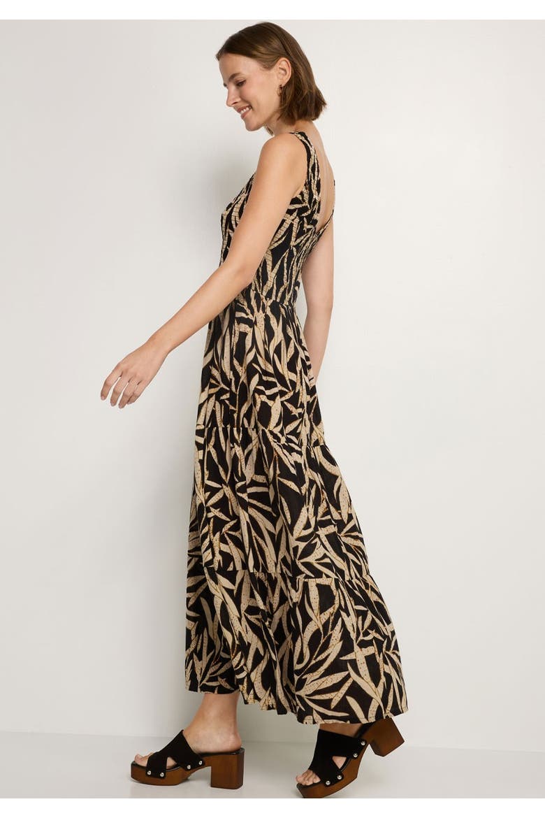 Smocked V-Neck Maxi Dress, Alternate, color, Black Printed