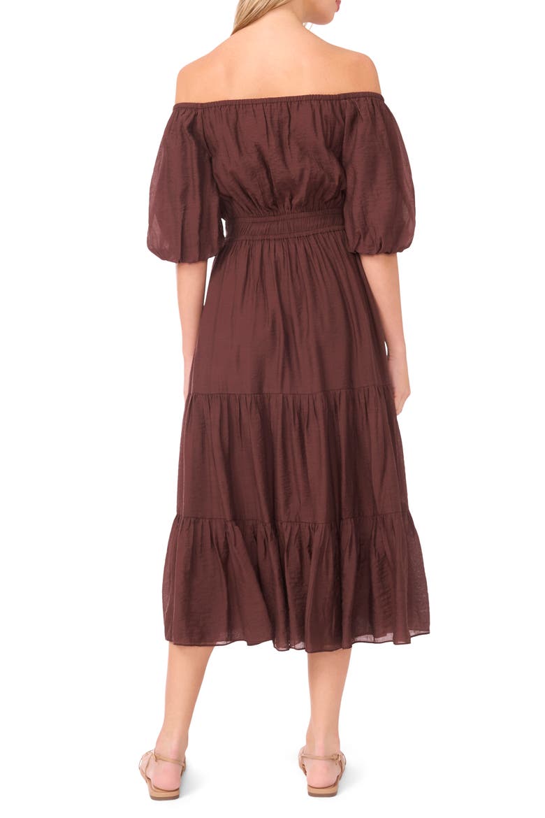 Off the Shoulder Tiered Maxi Dress, Alternate, color, CABERNET