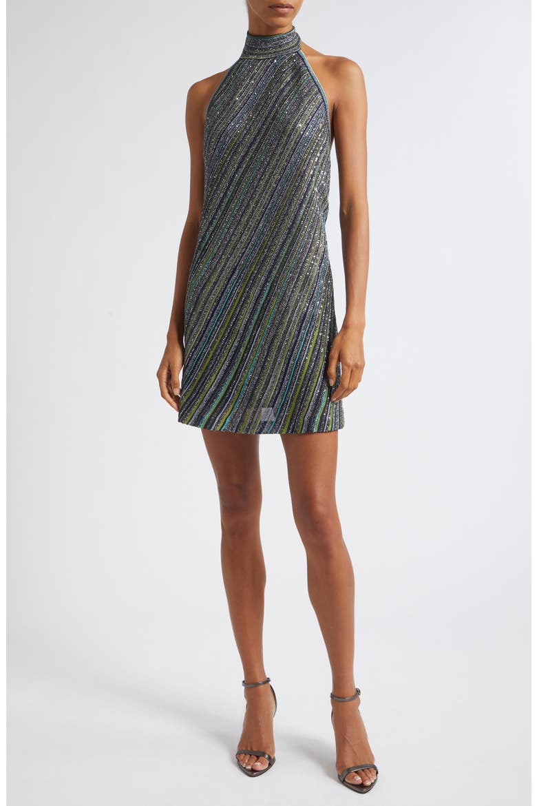 Sequin Embellished Halter Minidress, Main, color, S616T-GREEN TONES