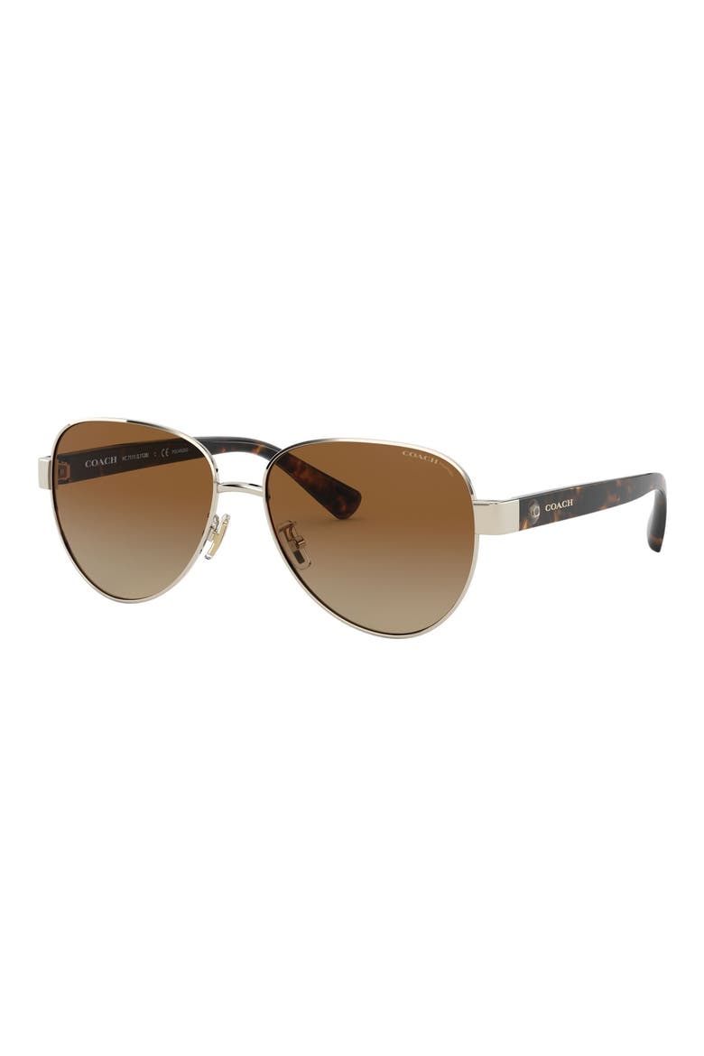57mm Gradient Aviator Sunglasses, Alternate, color, SHINY GOLD/ BROWN