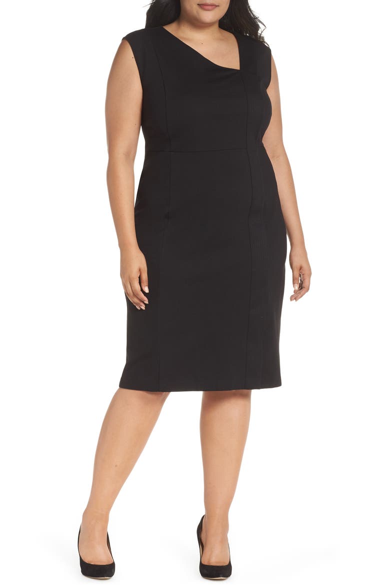 Asymmetrical Neck Sheath Dress, Main, color, BLACK
