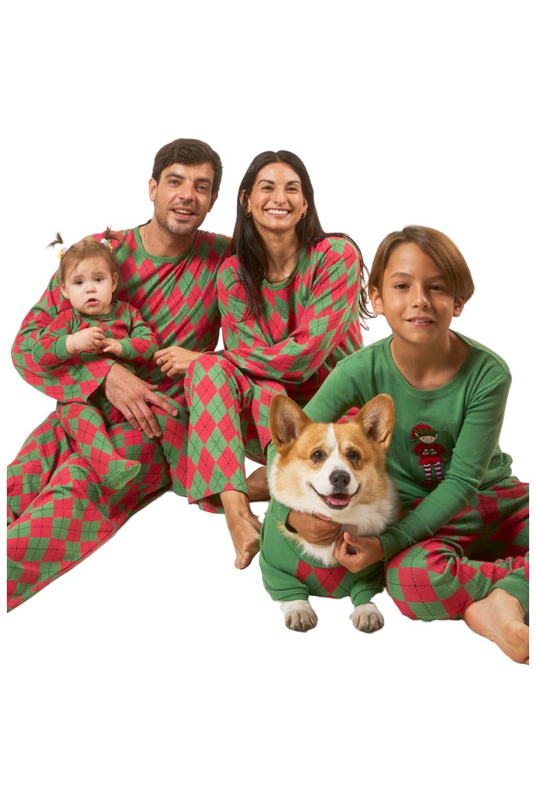 Men's Loose Fit Cotton Matching Family Holiday Pajamas, Classic & Geometric Patterns, Alternate, color, Argyle Red & Green