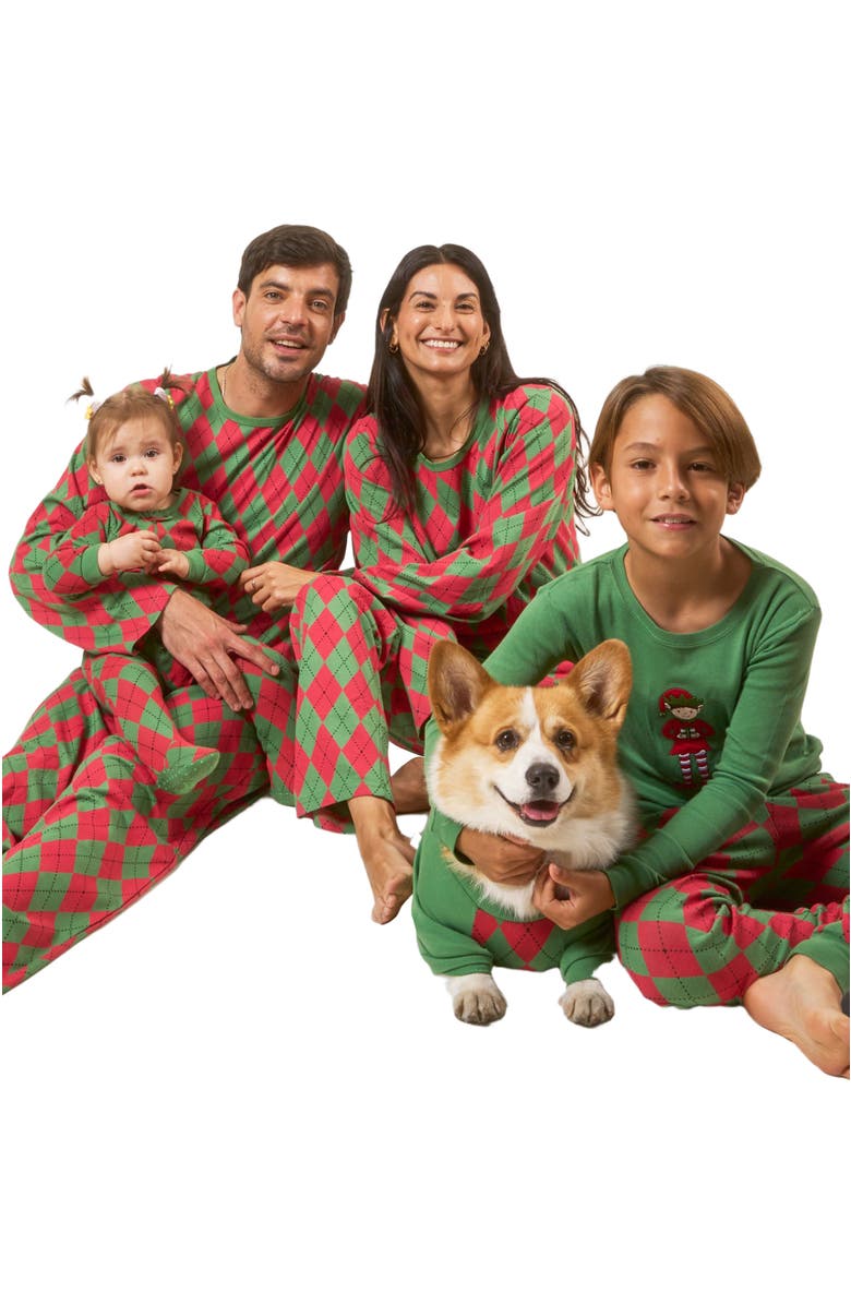 Leveret Two-Piece Cotton Matching Family Holiday Pajamas, Argyles & Holiday Prints, Alternate, color, Argyle Red & Green