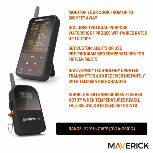 Maverick Extended Range Professional Wireless Thermometer, Dual Probe In Black