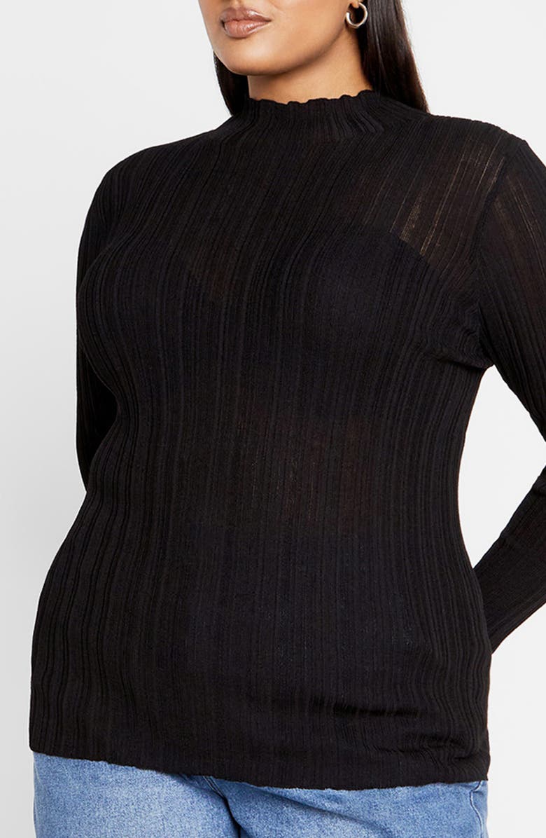 City Chic Crinkle Mock Neck Sweater, Main, color, Black