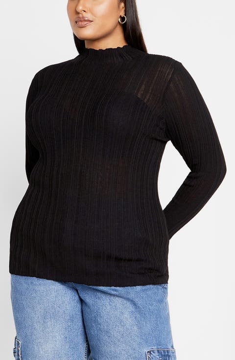 Crinkle Mock Neck Sweater (Plus)