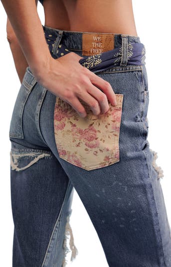 Free People Love Alive Vintage Floral Embroidered Patchwork Boyfriend factory Jeans 27