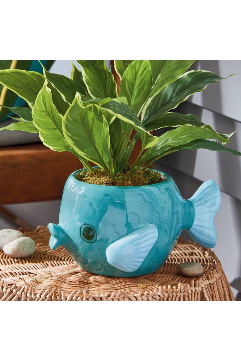 Fish 4" Planter Teal Earthenware Summer, Alternate, color, Blue