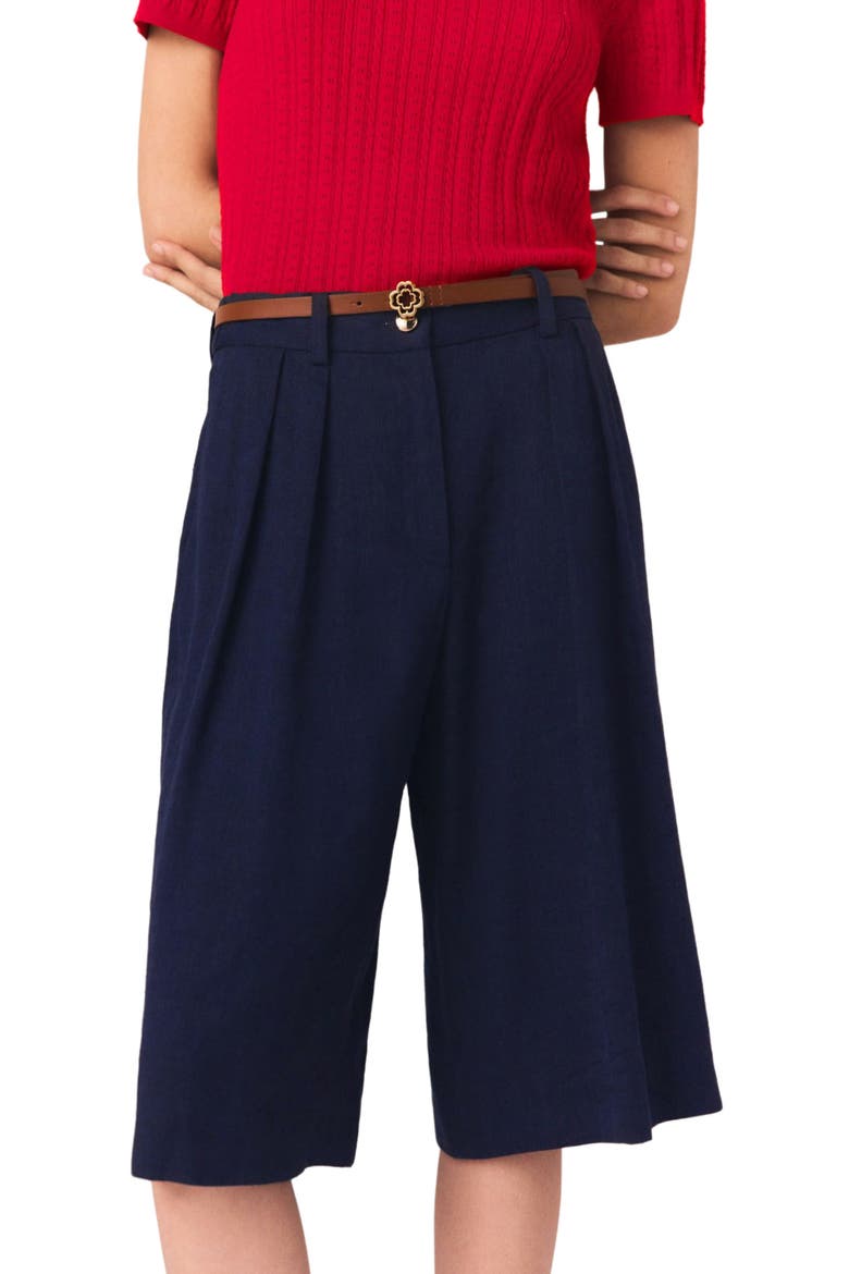 Linen-blend Bermuda shorts, Alternate, color, Navy