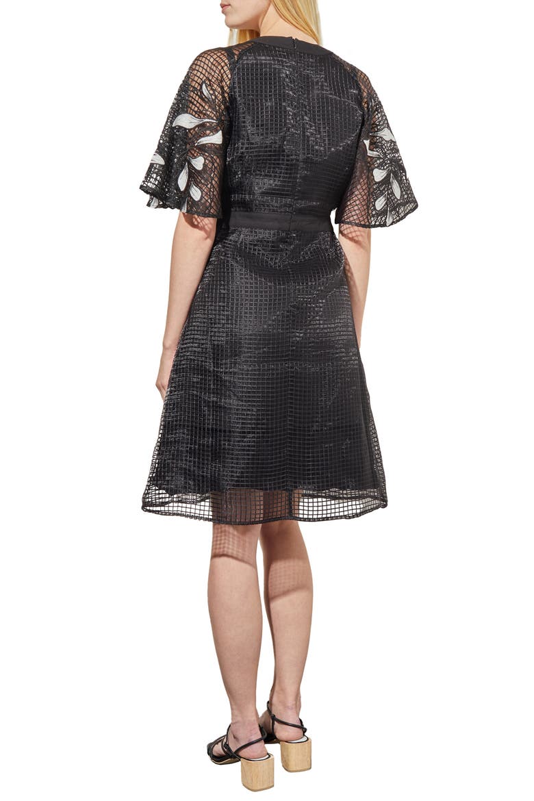 Floral Appliqué Mixed Media Dress, Alternate, color, BLACK/WHITE