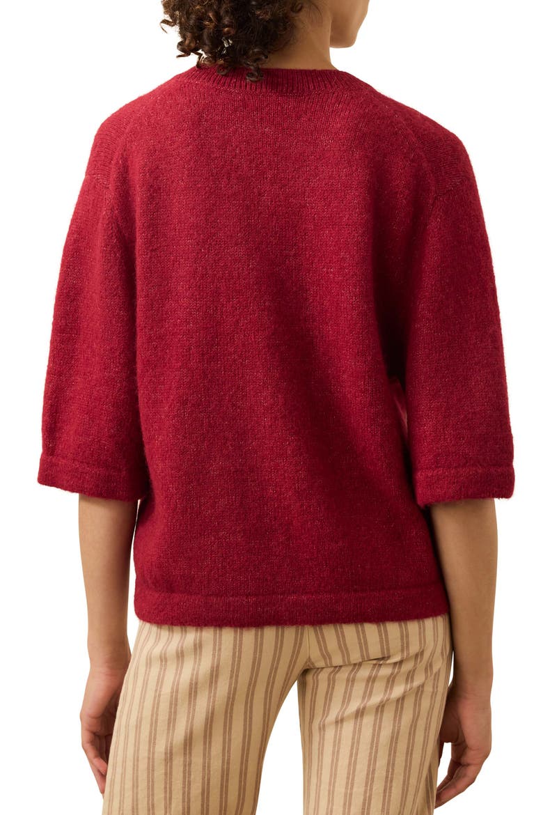 Apres Elbow Sleeve Alpaca & Pima Cotton Cardigan, Alternate, color, WINE RUST