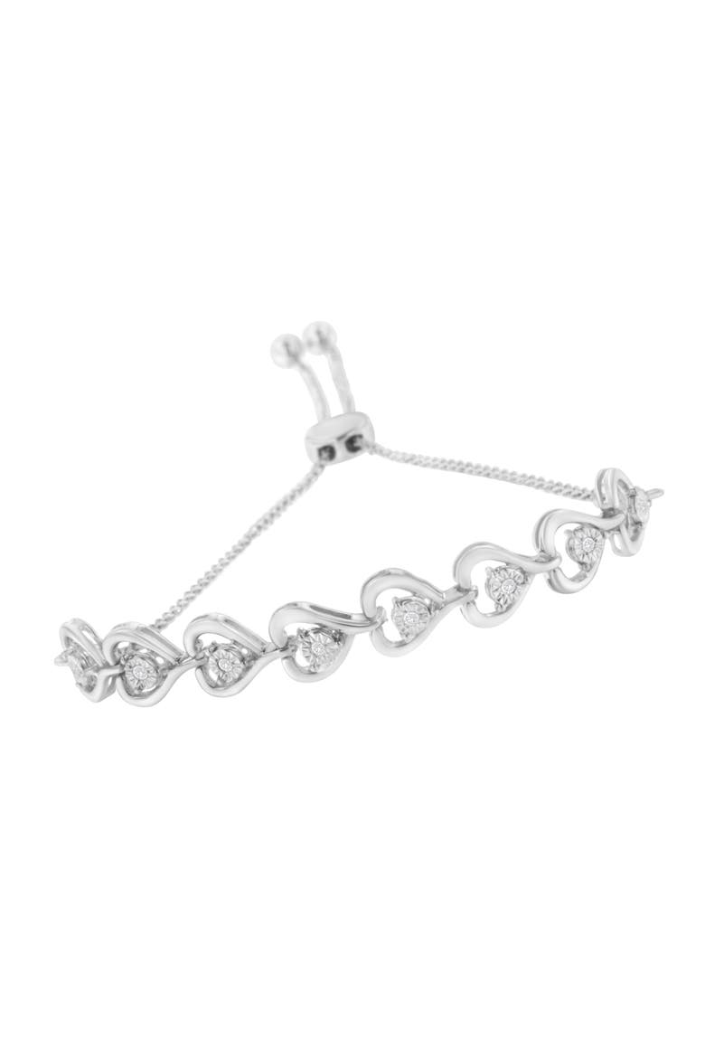Silver Diamond Woven Heart Bolo Bracelet, Alternate, color, White