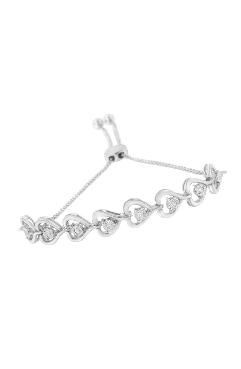 Haus of Brilliance Silver Diamond Woven Heart Bolo Bracelet, Alternate, color, White