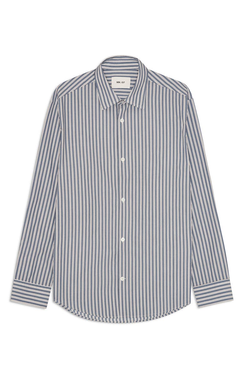 NN07 Freddy Organic Cotton Button-Up Shirt, Main, color, Sea Stripe