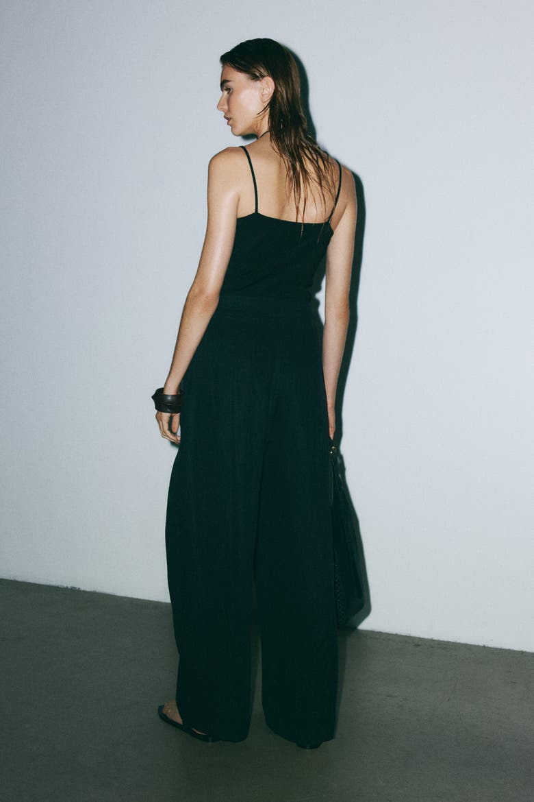 Crinkled Wrap-detail Pants, Alternate, color, Black