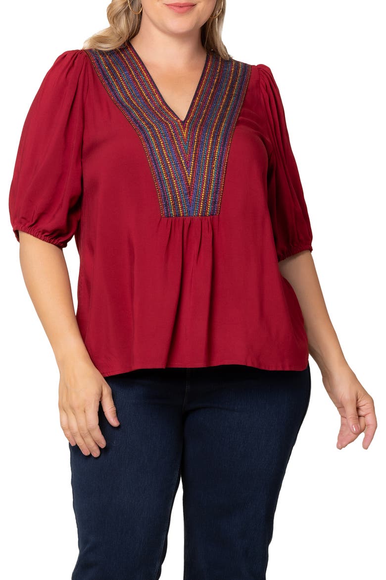 Tacoma Trimmed V-Neck Top, Main, color, CRIMSON RED