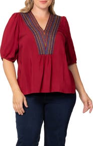 Kiyonna Tacoma Trimmed V-Neck Top