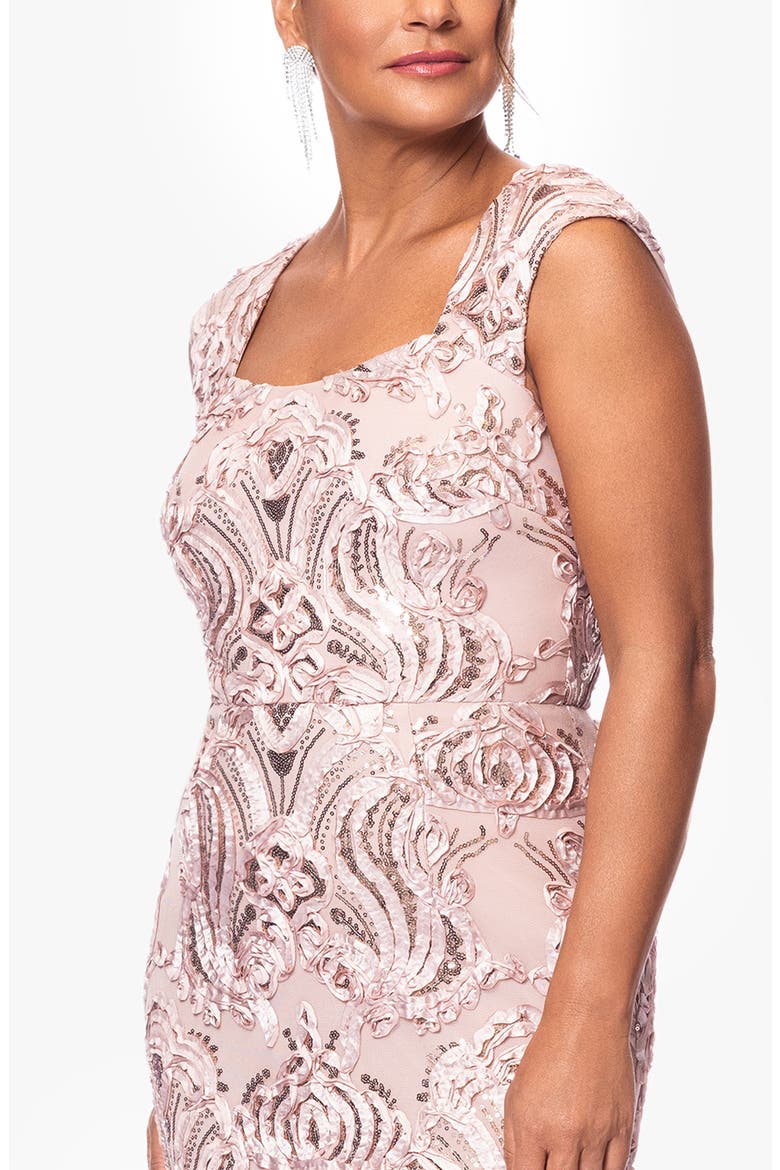 Sequin Floral Appliqué Sheath Gown, Alternate, color, SAND