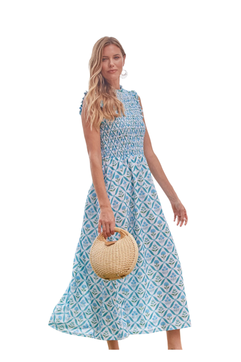 fit & flare smocked maxi cami dress for women English Factory