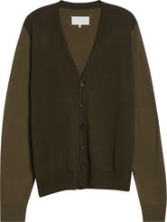Maison Margiela Colorblock Elbow Patch Wool V-Neck Cardigan