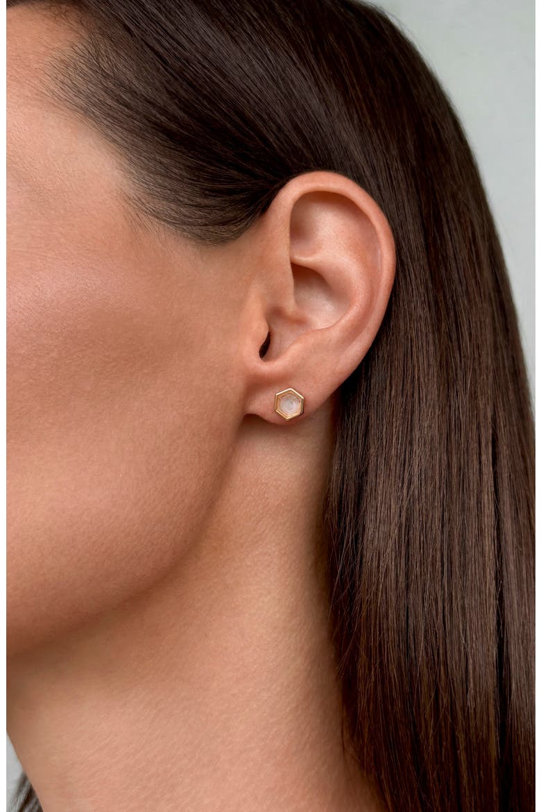 Hexagon Moonstone Stud Earrings, Alternate, color, GOLD/ WHITE