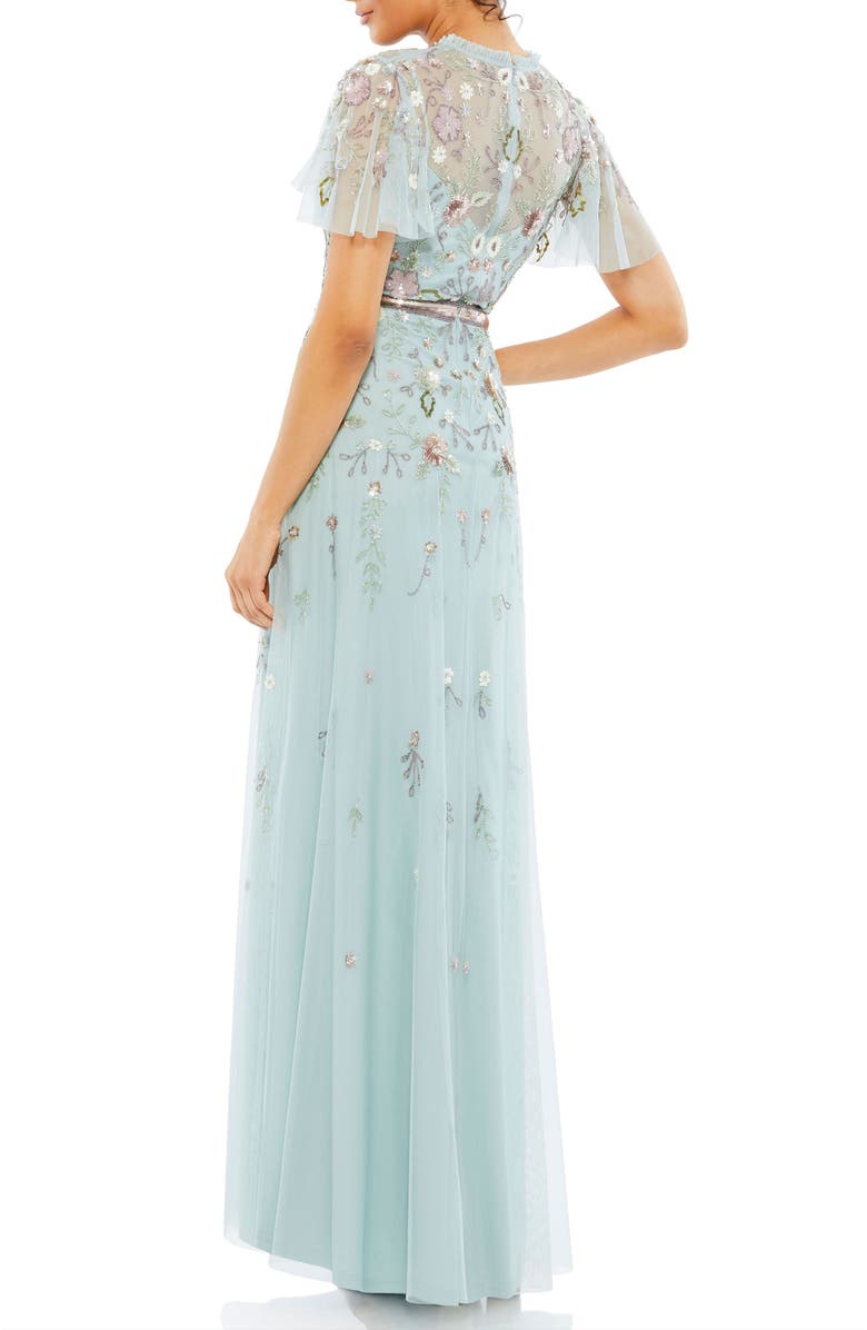 Mac Duggal Embellished High Neck Butterfly Sleeve Gown, Alternate, color, Mint