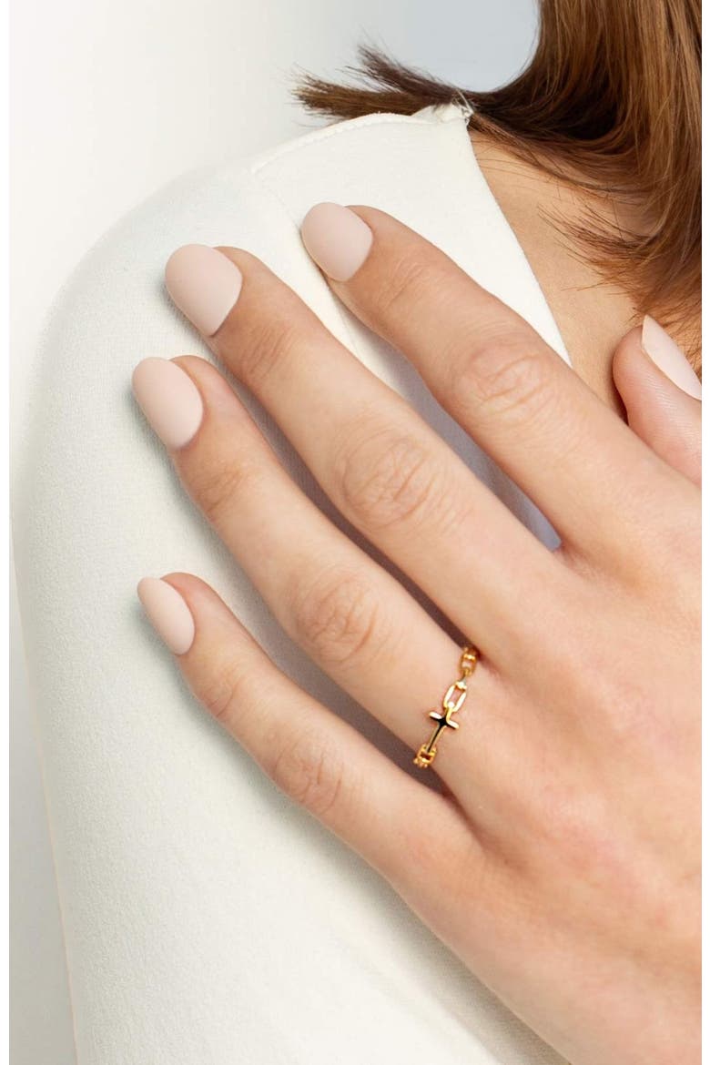 Chain Breaker Cross Ring, Alternate, color, 18k Gold Plated