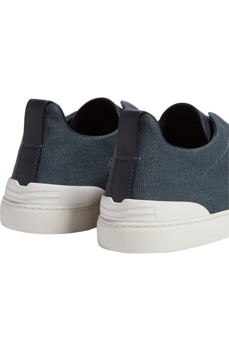 ZEGNA Triple Stitch Cotton, Linen & Leather Sneaker, Alternate, color, Dark Blue Solid